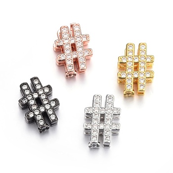 Brass Micro Pave Cubic Zirconia Slide Charms, Long-Lasting Plated, Cadmium Free & Nickel Free & Lead Free, # Shape, Clear, Mixed Color, 16.5x11x5mm, Hole: 1.5x10.5mm