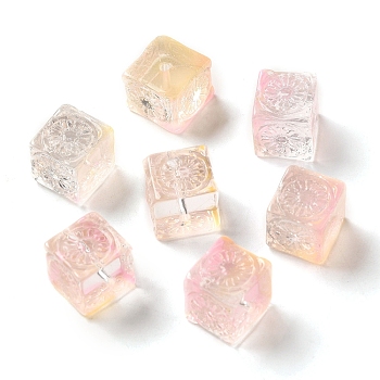 Transparent Glass Beads, Cube, Pink, 10x11x11mm, Hole: 1.5mm