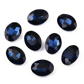 Pointed Back Glass Rhinestone Cabochons, Back Plated, Faceted, Oval, Montana, 25x18x6mm