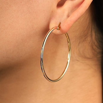 Elegant Geometric Stainless Steel Hoop Earrings, Real 18K Gold Plated, 45mm