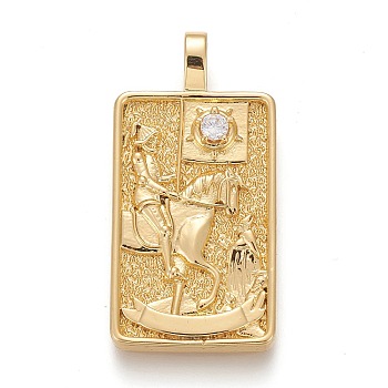 Brass Micro Pave Clear Cubic Zirconia Pendants, Real 18K Gold Plated, Tarot Card Charms, Death , Death XIII, 30x15x4mm, Hole: 3~4mm