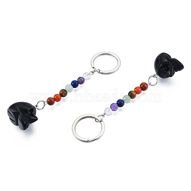Porte-clés pendentif tête de mort en obsidienne noire naturelle(G-N341-01C)-3