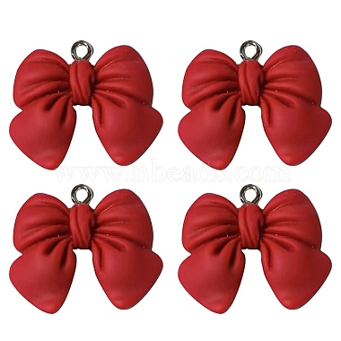 Platinum Red Bowknot Iron+Resin Pendants