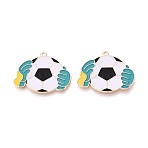 Alloy Enamel Pendants, Football with Gloves Charms, Golden, Colorful, 24x30x1mm, Hole: 1.2mm(ENAM-T025-01G-04)