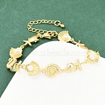 Brass Link Chain Bracelets for Women, with ABS Plastic Pearl, Rack Plating, Long-Lasting Plated, Lead Free & Cadmium Free, Real 18K Gold Plated, Shell Shape & Starfish, 7-3/4 inch(19.7cm)(BJEW-A090-07A-G)