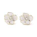 Camellia Brass Enamel Stud Earring Findings, Long-lasting Plated, Flower, Real 14K Gold Plated, 12.5x11.5mm, Pin: 11.5mm(X-EJEW-V002-01G)
