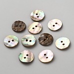 Natural Shell Buttons, 2-Hole, Flat Round, Colorful, 15x3mm, Hole: 2mm(BUTT-WH0024-041D)