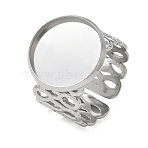 304 Stainless Steel Cuff Ring Components, Round Bezel Pad Ring Setting, Stainless Steel Color, 18mm, Tray Size: 16mm(SA-CBA37BC-14E-P)