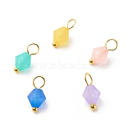 Frosted Acrylic Charms, with Brass Findings, Mixed Color, Cone, Golden, 10~11.5x5.5mm, Hole: 2.5~3mm(PALLOY-JF01745-01)