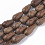 Undyed & Natural Pear Wood Beads Strands, Waxed, Teardrop, Sienna, 14.5~26x8.5~11.5mm, Hole: 1.6mm, about 28pcs/strand, 16.54 inch(WOOD-T024-030)