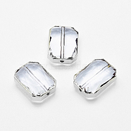 Glass Beads, with Brass Findings, Faceted, Octagon, Silver, Clear, 18x13x7mm, Hole: 1mm(GLAA-F072-18x13mm-S01)