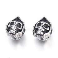 Halloween 304 Stainless Steel Beads, Skull Head, Antique Silver, 13x10.5x9mm, Hole: 2mm(STAS-F243-19AS)