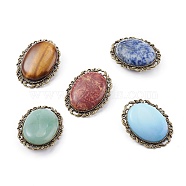 Mixed Gemstone Brooch, with Alloy Findings, Oval, Antique Bronze, 51x40x15mm(JEWB-BR00054)