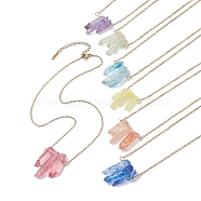 7Pcs 7 Color Dyed Natural Crackle Quartz Crystal Irregular Bullet Pendant Necklaces Set, with 304 Stainless Steel Cable Chains, Mixed Color, 16.73 inch(42.5cm), 1Pc/color(NJEW-JN04630)