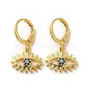 Horse Eye Brass Dangle Leverback Earrings, with Cubic Zirconia, Real 18K Gold Plated, 25x14.5mm(EJEW-Q797-02B-G)