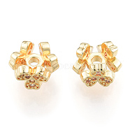 Brass Spacer Beads, with Crystal Rhinestone, Nickel Free, Flower, Real 18K Gold Plated, 8x9x6mm, Hole: 1.5mm(KK-N259-49)