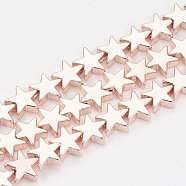 Electroplate Non-magnetic Synthetic Hematite Beads Strands, Star, Rose Gold Plated, 8x8x2.5mm, Hole: 1mm, about 63pcs/strand, 15.7 inch(G-T061-90RG)