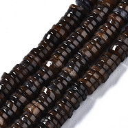 Natural Freshwater Shell Beads Strands, Dyed, Flat Round/Disc, Heishi Beads, Coffee, 6x6x1~2.5mm, Hole: 1mm, about 201~208pcs/strand, 15.20~15.43 inch(38.6~39.2cm)(SHEL-Q024-001B)