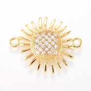 Brass Micro Pave Cubic Zirconia Links, Clear, Real 18K Gold Plated, Flower, 19x25x3.5mm, Hole: 1.5mm(ZIRC-L068-13G)