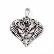 304 Stainless Steel Pendants, Heart Unicorn with Trinity Knot Charms, Antique Silver, 42x43.5x3.5mm, Hole: 5.5x11.5mm(STAS-G285-16AS)