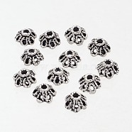 6-Petal Filigree Flower Tibetan Silver Bead Caps, Cadmium Free & Lead Free, Antique Silver, about 6.5mm in diameter, Hole: 1mm(AA296)