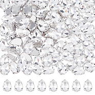 60Pcs Teardrop Sew on Rhinestone, Multi-strand Links, Glass Rhinestone, with 201 Stainless Steel Prong Settings, Garments Accessories, Faceted, Crystal, 18x13x6.5mm, Hole: 0.8~1mm(RGLA-DC0001-06)