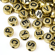 Plated Acrylic Horizontal Hole Letter Beads, Flat Round, Letter, 7x4mm, Hole: 1.3mm, about 3600pcs/500g(PACR-Q099-M03-G)
