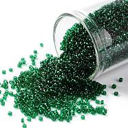 TOHO Round Seed Beads, Japanese Seed Beads, (939) Transparent Green Emerald, 15/0, 1.5mm, Hole: 0.7mm, about 15000pcs/50g(SEED-XTR15-0939)