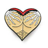 Gothic Sexy Butt Heart Shaped Enamel Pins, Halloween Brooch, for Backpack Clothes, Moccasin, 28x30.5x1.5mm(JEWB-B016-02EB-01)