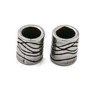 Column 304 Stainless Steel European Beads, Large Hole Beads, Antique Silver, Line, 10x9mm, Hole: 6mm(STAS-E214-10AS-08)