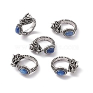 Dragon Head Natural Kyanite Cuff Rings, Antique Silver Tone Brass Open Rings for Women, 5mm, Inner Diameter: US Size 8 1/4(18.3mm)(RJEW-G273-03AS-04)