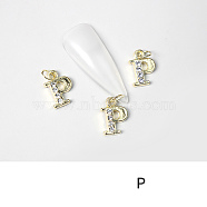 Alloy Rhinestone Cabochons, Nail Art Decoration Accessories, with Jump Ring, Letter, Golden, Letter.P, 11~14x5~12mm(MRMJ-T056-93G-P)