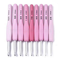 Aluminum Diverse Size Crochet Hooks Set, with TPR Handle, for Braiding Crochet Sewing Tools, Pearl Pink, 137x11.5~13.5x8~9mm, pin: 2mm/2.5mm/3mm/3.5mm/4mm/4.5mm/5mm/5.5mm/6mm, 9pcs/set(TOOL-S015-004)
