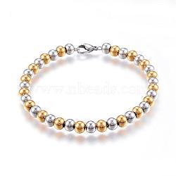 201 Stainless Steel Ball Chain Bracelets, with Lobster Claw Clasps, Golden & Stainless Steel Color, -7/8 inch(200mm)x6mm(BJEW-E295-05)