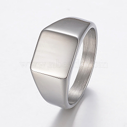 304 Stainless Steel Finger Rings, Signet Band Rings for Men, Square, Stainless Steel Color, Size 8~13, 18~23mm(RJEW-H125-22P)