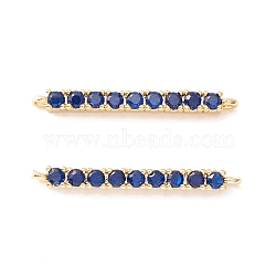 Rack Plating Brass Micro Pave Cubic Zirconia Connestor Charms, Long-Lasting Plated, Real 18K Gold Plated, Cadmium Free & Nickel Free & Lead Free, Strip, Marine Blue, 24x2x2.5mm, Hole: 1mm(X-KK-D073-03G-04-NR)