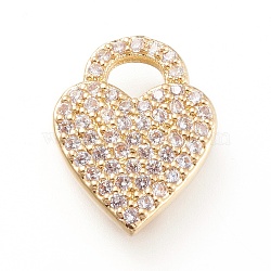 Brass Micro Pave Clear Cubic Zirconia Pendants, Long-Lasting Plated, Heart, Golden, 15.5x12x2mm, Hole: 3x4mm(X-ZIRC-L097-018G)