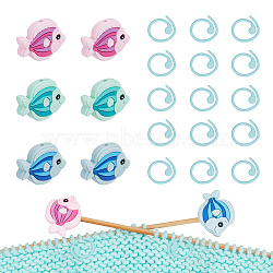 6Pcs 3 Colors Fish Silicone Beads Knitting Needle Protectors/Knitting Needle Stoppers, with 15Pcs Alloy Knitting Stitch Markers, for Knitting Tools, Mixed Color, 23.5x30x9.5mm, Hole: 2.5mm(DIY-NB0010-36)