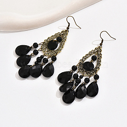 Fashionable Vintage Floral Tassel Teardrop Earrings for Women, Real 14K Gold Plated, 90x45mm(ZG4807)