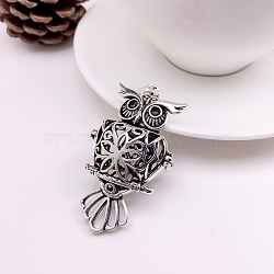 Brass Bead Cage Pendants, Hollow Owl Charms, for Chime Ball Pendant Necklaces Making, Antique Silver, 18mm(FIND-PW0008-05AS)