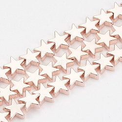 Electroplate Non-magnetic Synthetic Hematite Beads Strands, Star, Rose Gold Plated, 8x8x2.5mm, Hole: 1mm, about 63pcs/strand, 15.7 inch(G-T061-90RG)