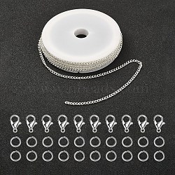 DIY Chains Bracelet Necklace Making Kit, Including Iron Curb Chains & Jump Rings, Alloy Clasps, Silver, Chain: 5m/set(DIY-YW0005-82S)