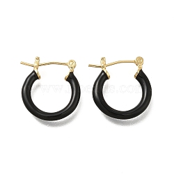 Brass Enamel Hoop Earrings for Women, Flat Round, Light Gold, Black, 20x19.5x4mm, Pin: 0.8mm(EJEW-M211-01LG-B)