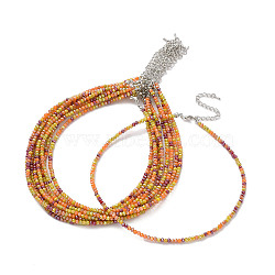 Faceted Rondelle Glass Beaded Necklace for Women, with Alloy Clasps, Orange, 16.14 inch(41cm), 3mm(NJEW-M208-01I)