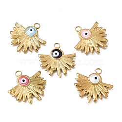 304 Stainless Steel Pendants, with Enamel, Fan & Evil Eye Charms, Real 18K Gold Plated, Ion Plating(IP), Mixed Color, 25.5x25.5x2.5mm, Hole: 3mm(STAS-N108-104G)