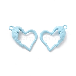 Spray Painted Alloy Pendants, Hollow Heart Charm, Sky Blue, 21x15.5x0.6mm, Hole: 1.6mm(FIND-B018-01B)