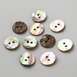 Natural Shell Buttons, 2-Hole, Flat Round, Colorful, 15x3mm, Hole: 2mm(BUTT-WH0024-041D)