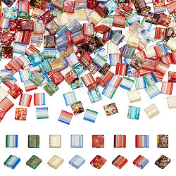 320Pcs 8 Style 2-Hole Glass Seed Beads, Transparent Colours/Antique Style/Spray Painted, with Glitter Powder, Rectangle, Mixed Color, 5x4.5~5.5x2~2.5mm, Hole: 0.5~0.8mm, 40pcs/style(SEED-SC0001-09)