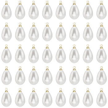 50Pcs ABS Plastic Imitation Pearl Pendants, with Brass Findings, Drop, Real 18K Gold Plated, 17.5x10x10mm, Hole: 1.6mm