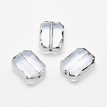Glass Beads, with Brass Findings, Faceted, Octagon, Silver, Clear, 18x13x7mm, Hole: 1mm